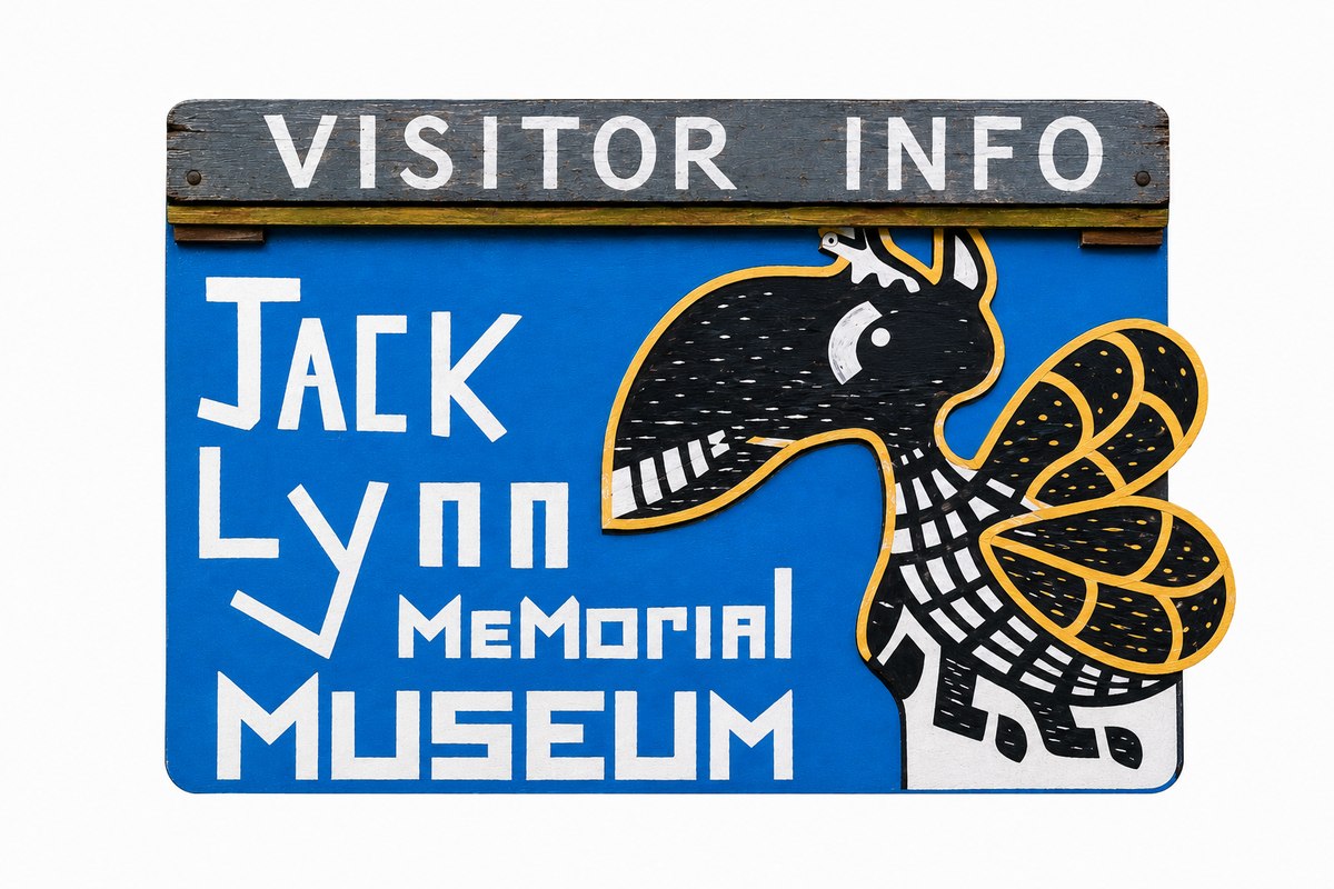 The Jack-Lynn Memorial Museum's Visitor Info sign The museum’s hand-painted Visitor Info sign, featuring the Jack-Lynn Memorial Museum’s bird emblem
